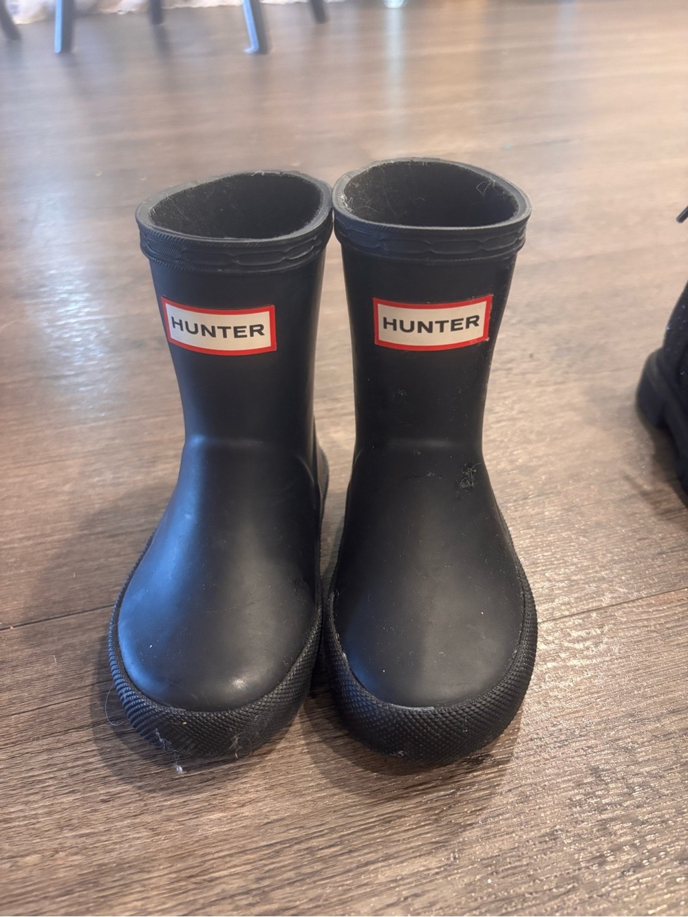 Hunter Kids Black Waterproof Rain Boots with Red Logo Trim